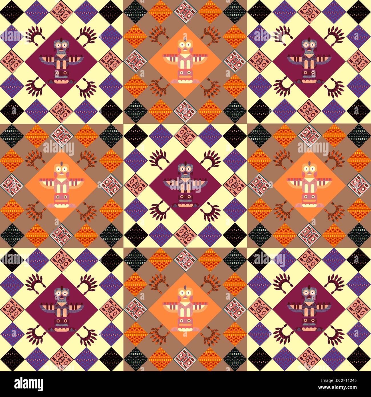 Graphic patchwork with tribal, ethnic elements in an original ...