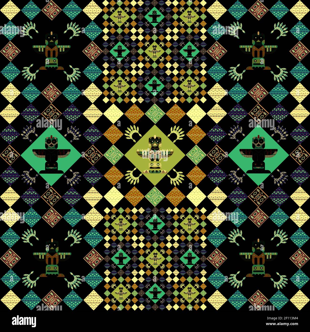 Graphic patchwork with tribal, ethnic elements in an original ...