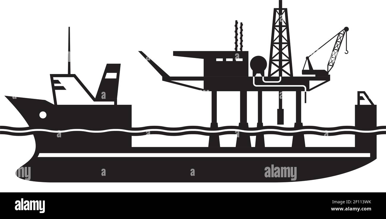 Heavy lift ship carry oil platform – vector illustration Stock Vector