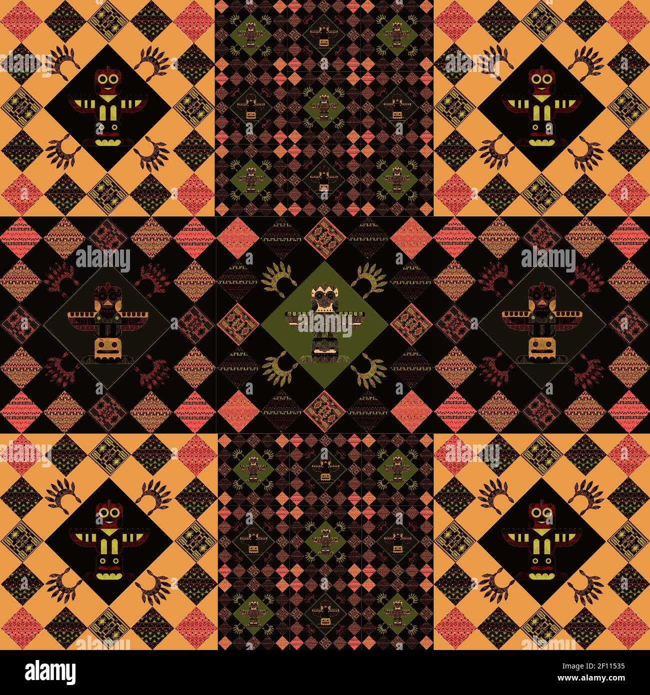 Graphic patchwork with tribal, ethnic elements in an original ...