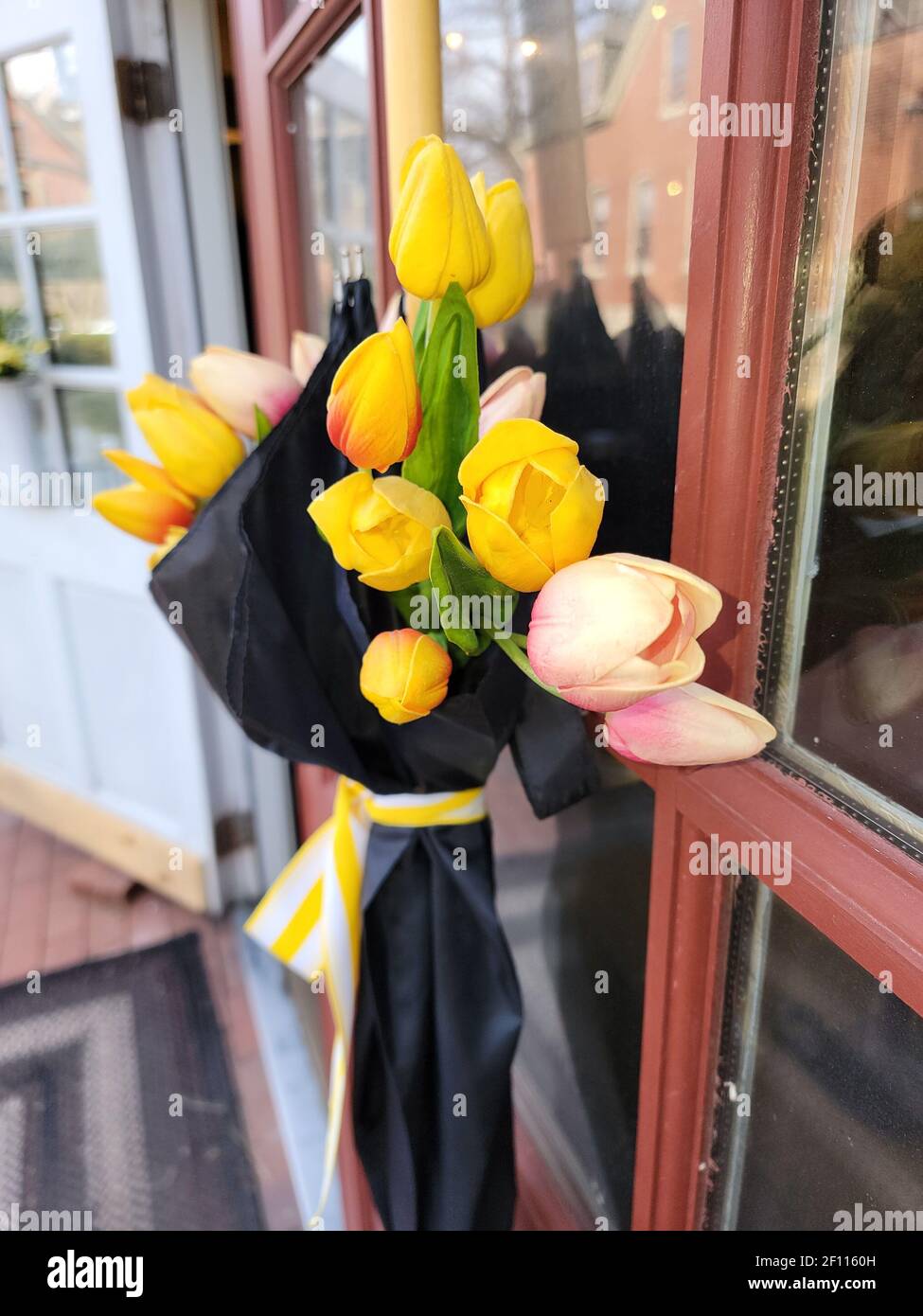 Flowers on a door Stock Photo Alamy