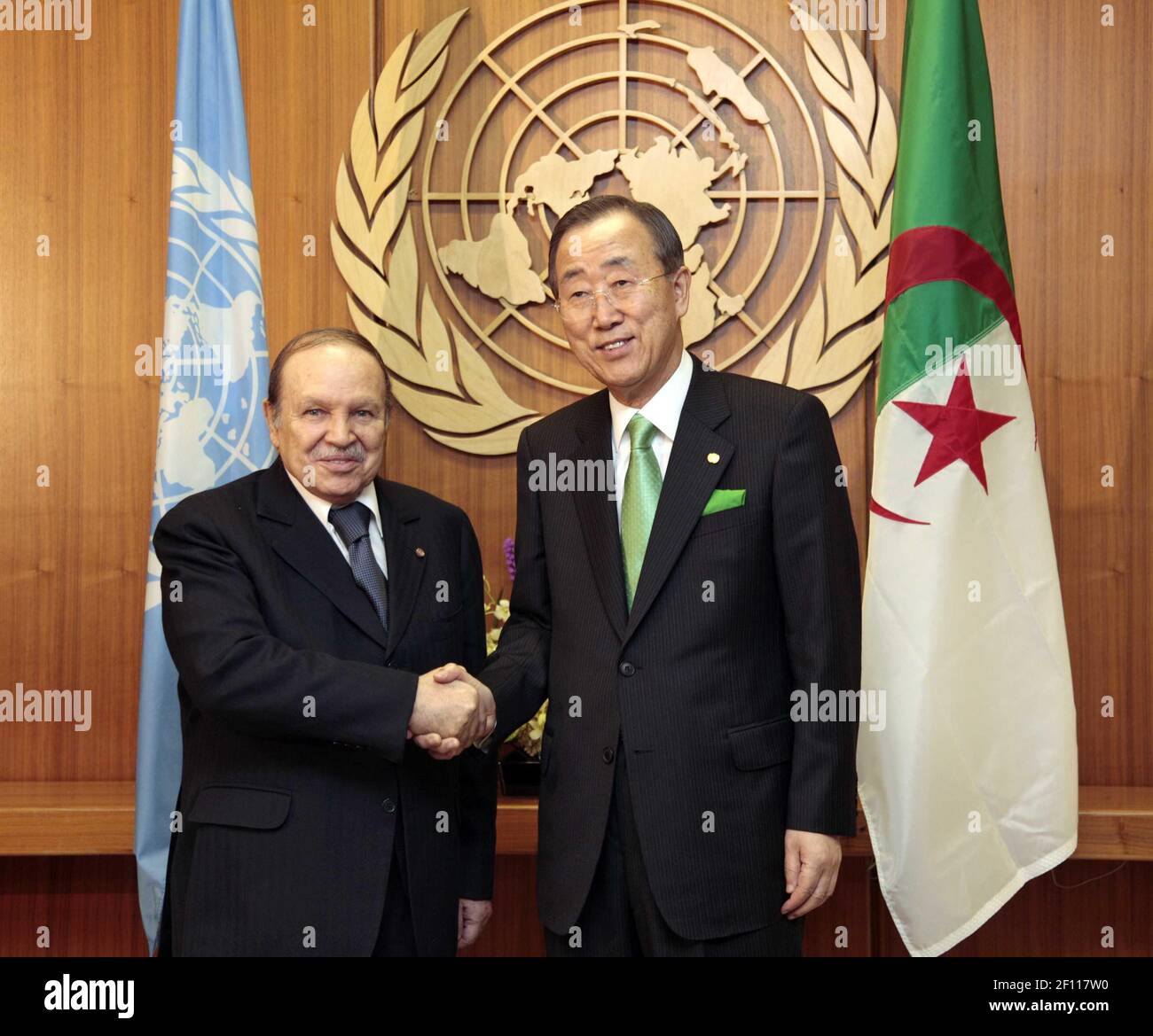 22 September 2009 - New York, NY - Secretary-General Ban Ki-moon (right) meets Abdelaziz Bouteflika, President of Algeria. Photo Credit: Sophie Paris/ UN Photo/Sipa Press/0909231756 Stock Photo