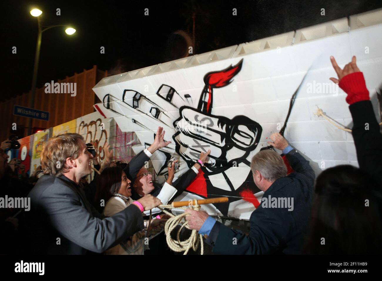 08 November 2009 Los Angeles, California Crowds tear down a mockup