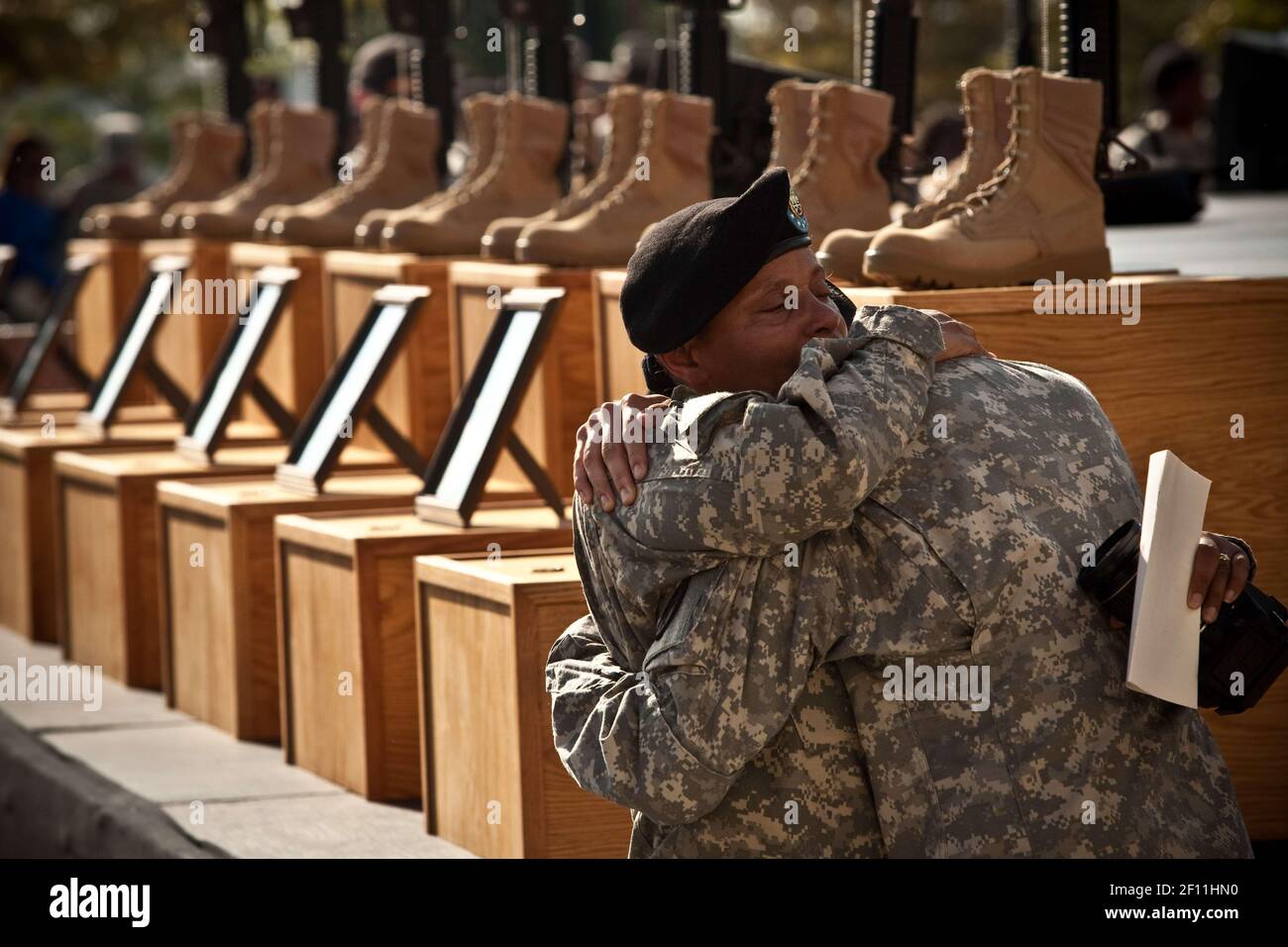 10 November 2009 - Fort Hood, Texas - Soldiers pay tribute and mourn the loss of the victims killed in the Fort Hood shooting spree last Thursday, at Memorial Service in Fort Hood, Texas, on Tuesday Nov 10, 2009. Photo Credit: Erin Trieb/Sipa Press/memorial.039/0911110111 Stock Photo