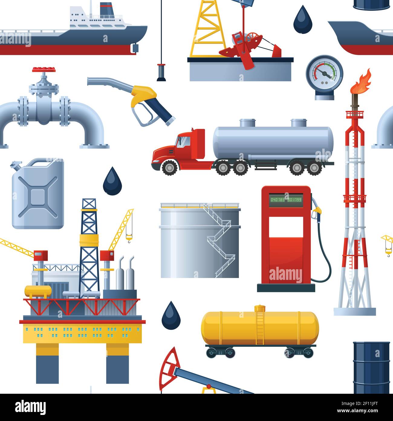 Oil industry decorative symbols pattern with isolated decorative