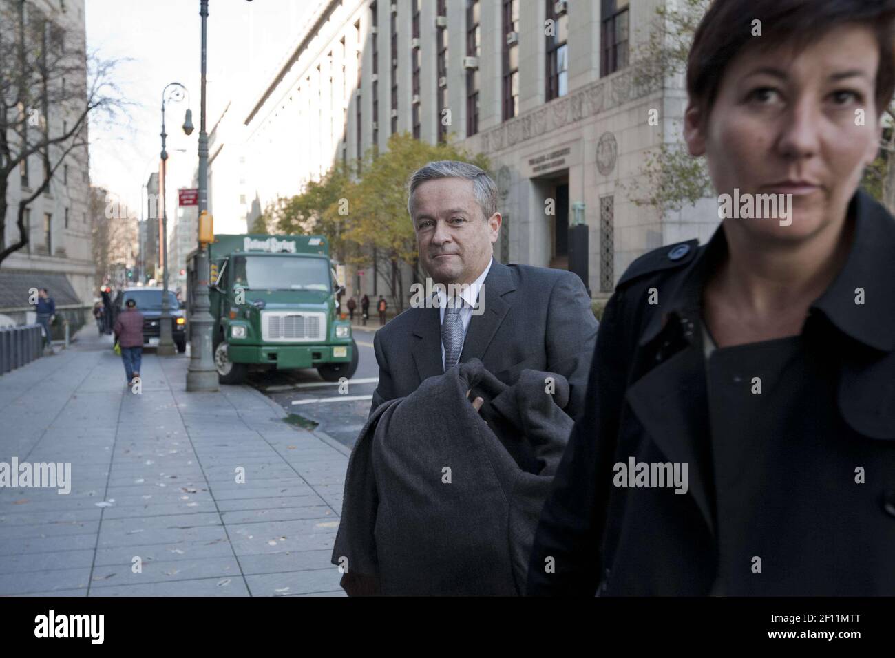 20 November 2009- New York, NY- Former Vivendi CEO Jean-Marie Messier arrives at the United States Courthouse in lower Manhattan to testify in a civil trial regarding the defrauding of shareholders by the French conglomerate. Photo Credit: Erik Sumption/Sipa Press/Messier.004/0911210451 Stock Photo