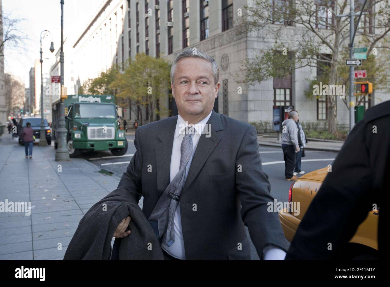 20 November 2009- New York, NY- Former Vivendi CEO Jean-Marie Messier arrives at the United States Courthouse in lower Manhattan to testify in a civil trial regarding the defrauding of shareholders by the French conglomerate. Photo Credit: Erik Sumption/Sipa Press/Messier.006/0911210452 Stock Photo