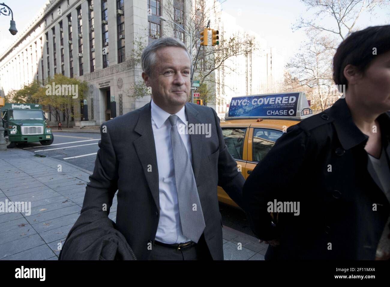 20 November 2009- New York, NY- Former Vivendi CEO Jean-Marie Messier arrives at the United States Courthouse in lower Manhattan to testify in a civil trial regarding the defrauding of shareholders by the French conglomerate. Photo Credit: Erik Sumption/Sipa Press/Messier.009/0911210453 Stock Photo