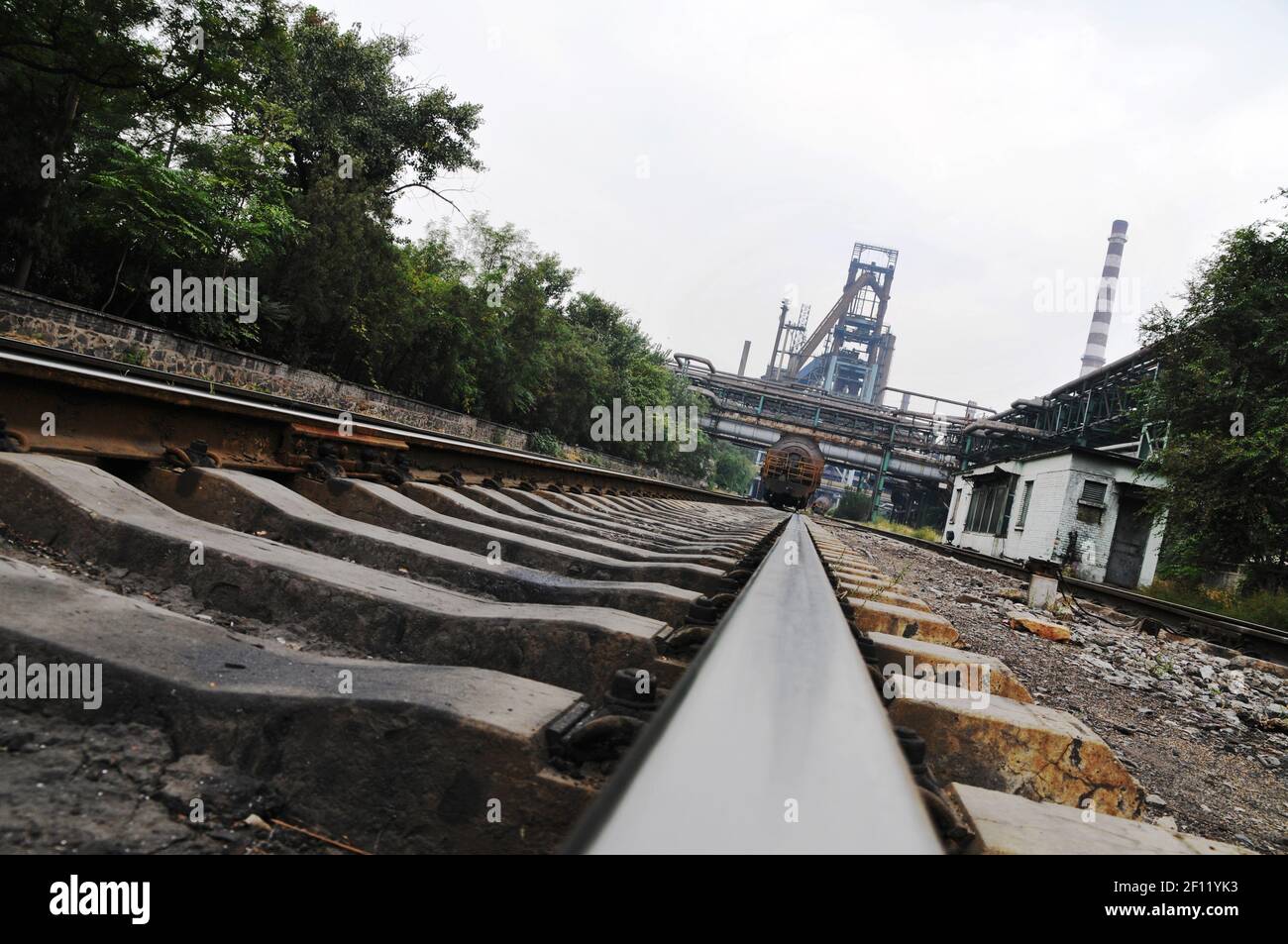 Rail track inside Shougang plant. (Photo by Raphael Fournier/Sipa USA) Stock Photo