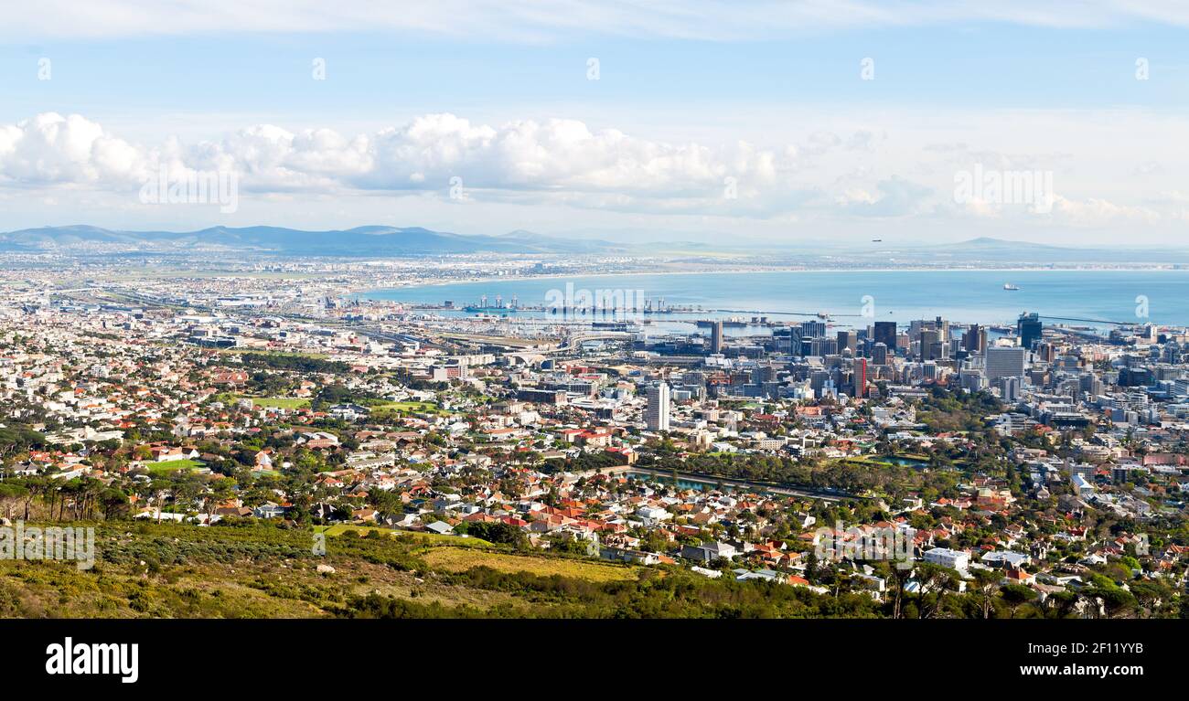 In south africa cape town city skyline from table mountain Stock Photo ...
