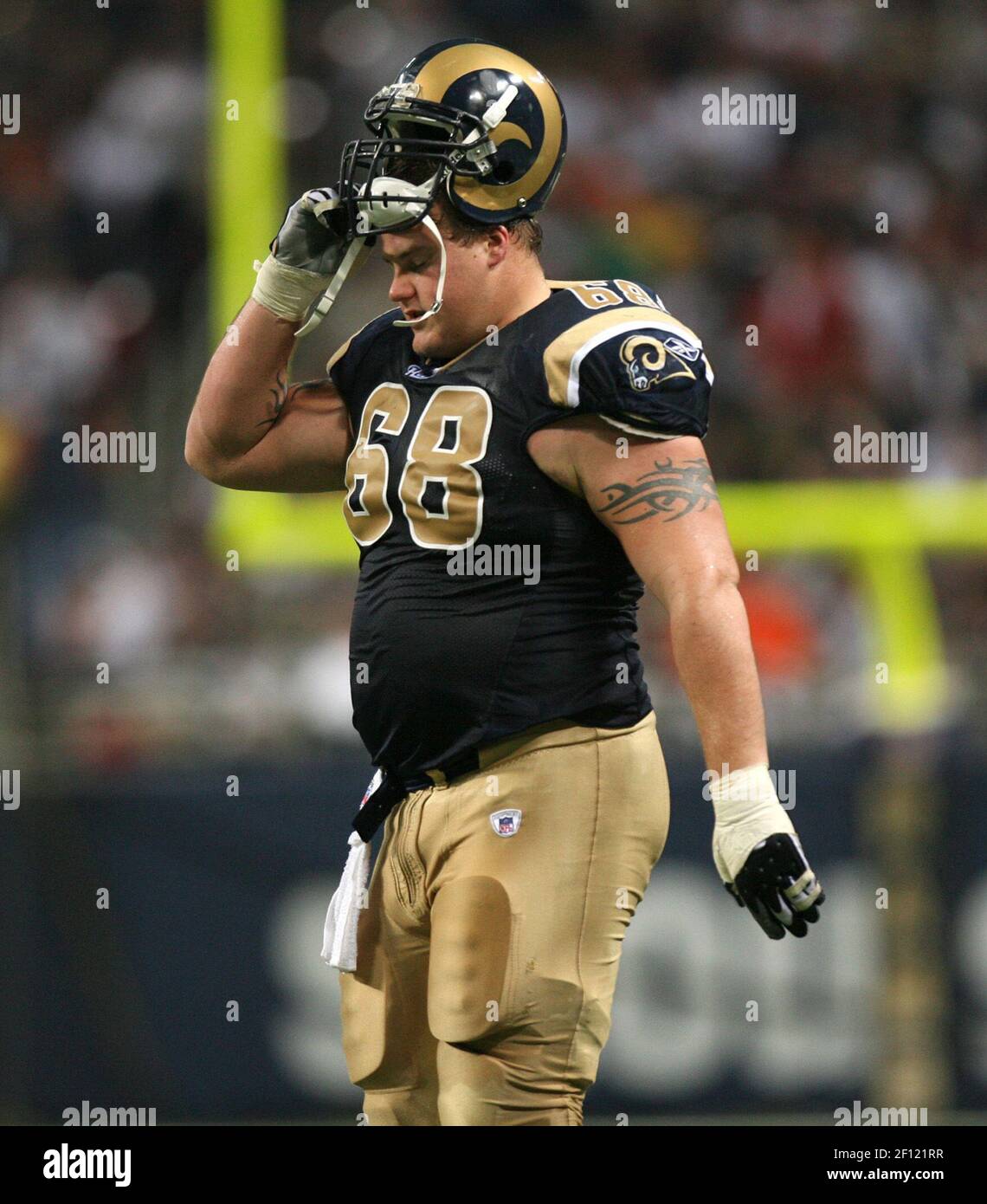 St. Louis Rams center Richie Incognito returns to the field after a timeout  in the second quarter during a game between the St. Louis Rams and the  Chicago Bears at the Edward