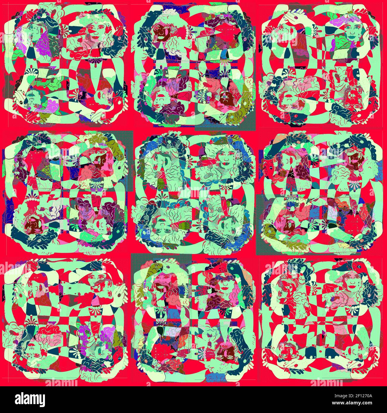 Two Figures Pattern A pattern of several figures of a woman in different directions Stock ...