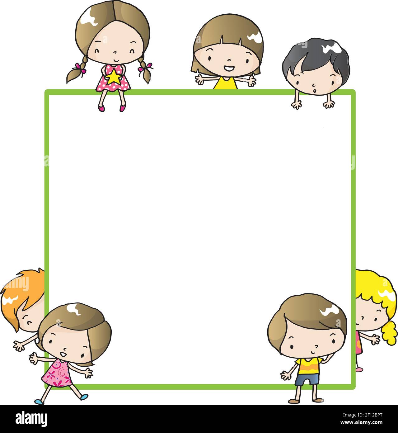 vector cartoon kids with square border frame background Stock Vector Image  & Art - Alamy