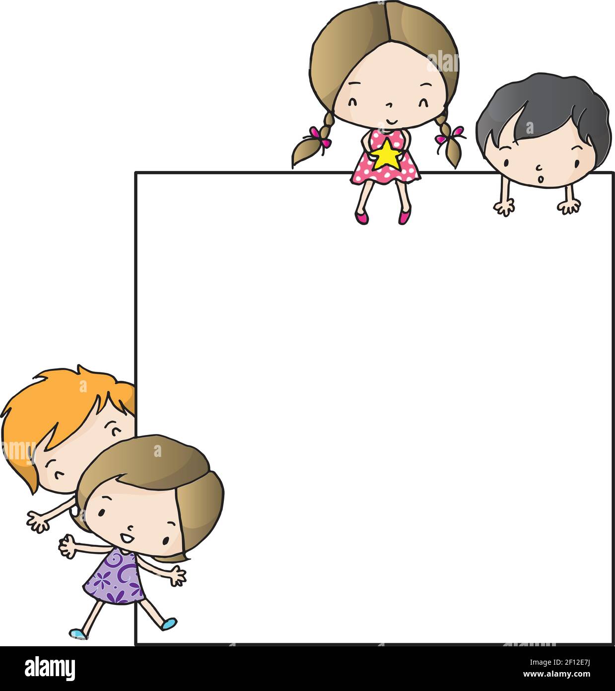 vector cartoon children square border frame card background Stock