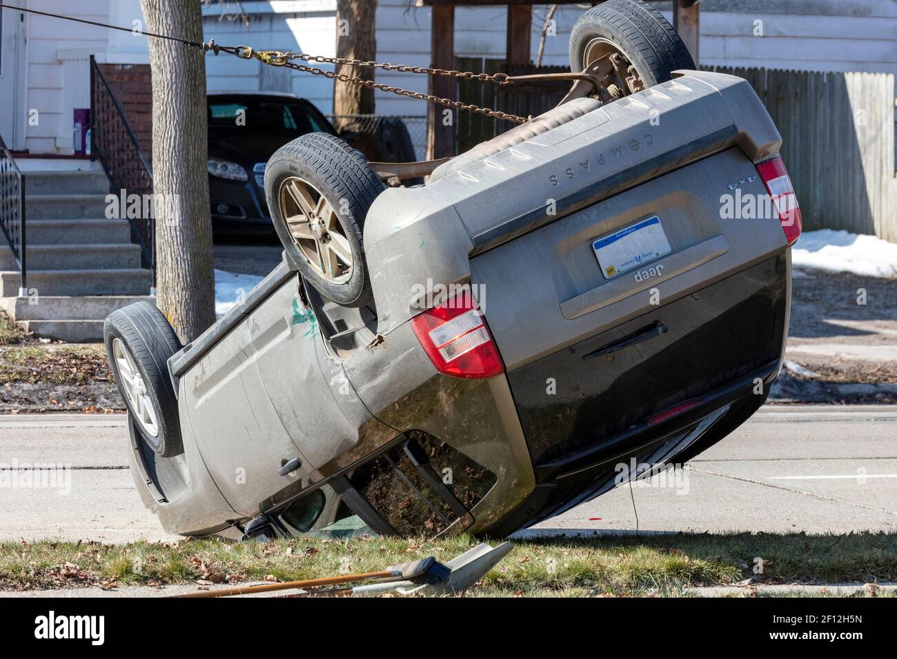Auto accident, roll-over, Saginaw, MI, USA, by James D Coppinger/Dembinsky Photo Assoc Stock Photo