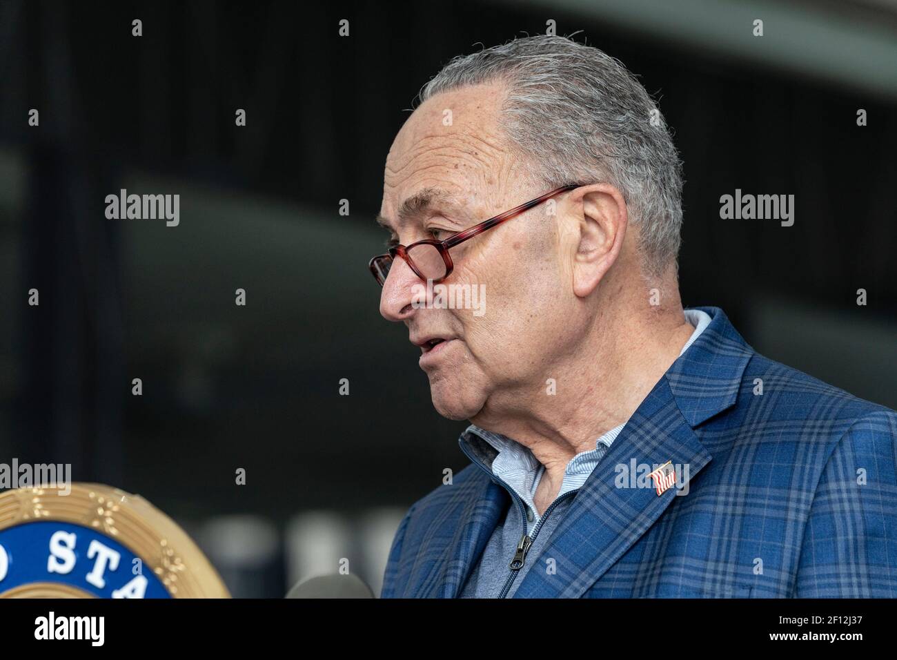 New York, United States. 07th Mar, 2021. Senate Majority Leader Chuck Schumer holds press conference on COVID Relief and Rescue package passed by Senate at 785 3rd Avenue in New York on March 7, 2021. Senator specifically talked about aid provided to New York State and localities in the package passed by Senate. (Photo by Lev Radin/Sipa USA) Credit: Sipa USA/Alamy Live News Stock Photo