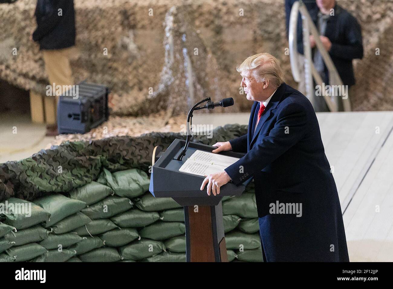 President Donald Trump address his remarks to US troops Thursday November 28 2019 at Bagram Airfield Afghanistan. Stock Photo