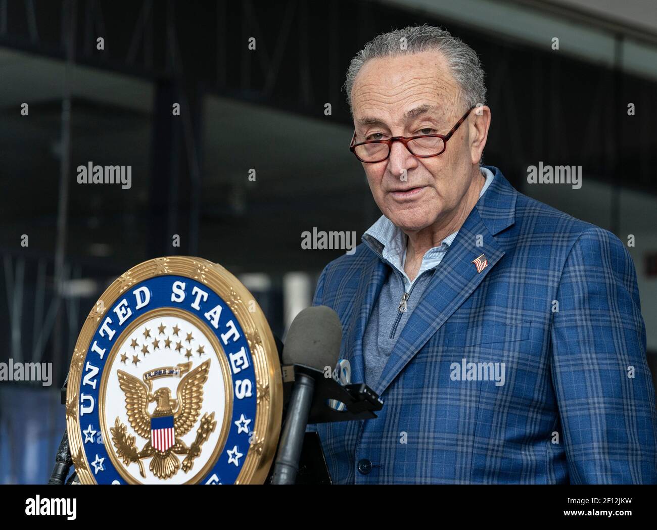 New York, United States. 07th Mar, 2021. Senate Majority Leader Chuck Schumer holds press conference on COVID Relief and Rescue package passed by Senate at 785 3rd Avenue in New York on March 7, 2021. Senator specifically talked about aid provided to New York State and localities in the package passed by Senate. (Photo by Lev Radin/Sipa USA) Credit: Sipa USA/Alamy Live News Stock Photo