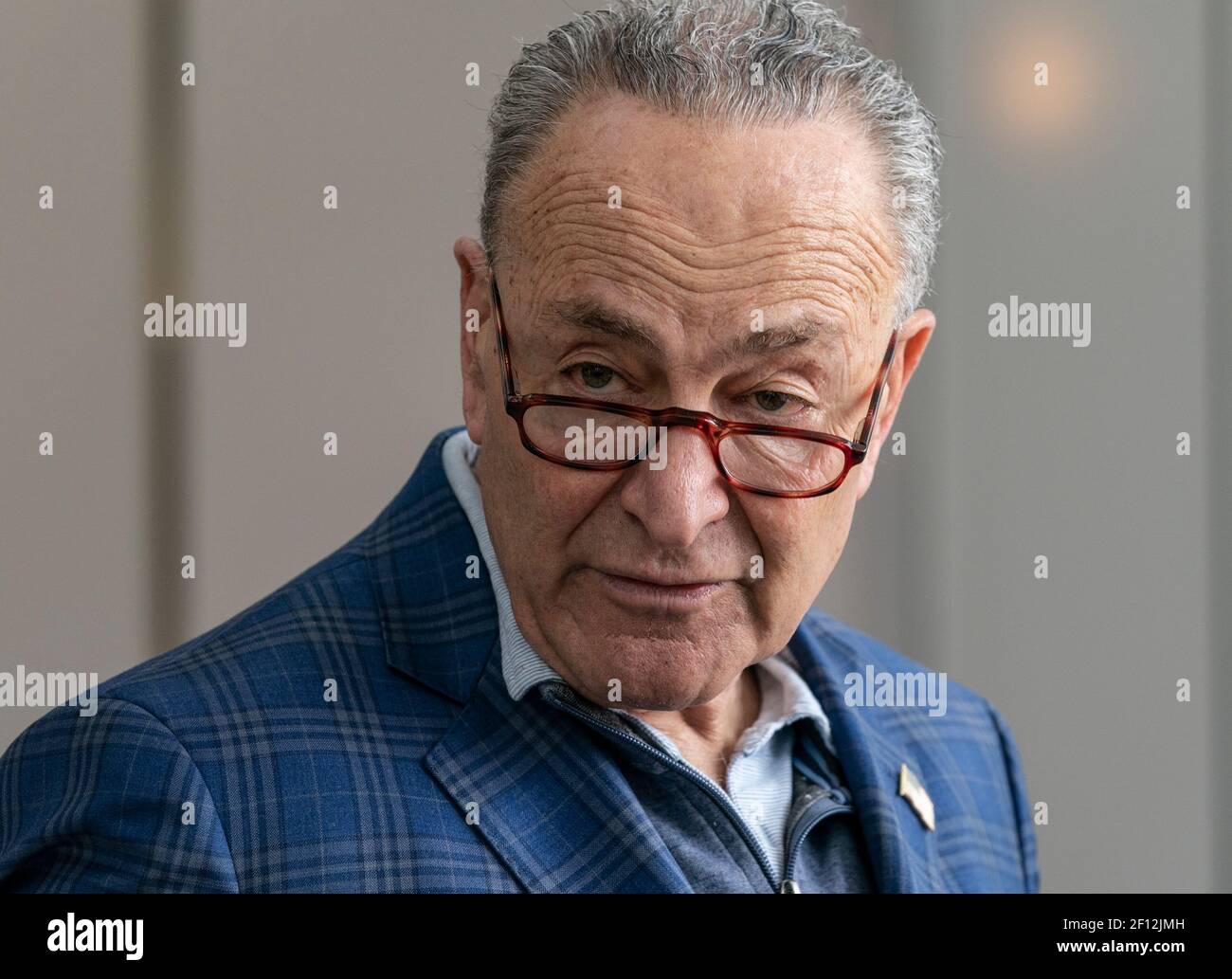 New York, United States. 07th Mar, 2021. Senate Majority Leader Chuck Schumer holds press conference on COVID Relief and Rescue package passed by Senate at 785 3rd Avenue in New York on March 7, 2021. Senator specifically talked about aid provided to New York State and localities in the package passed by Senate. (Photo by Lev Radin/Sipa USA) Credit: Sipa USA/Alamy Live News Stock Photo