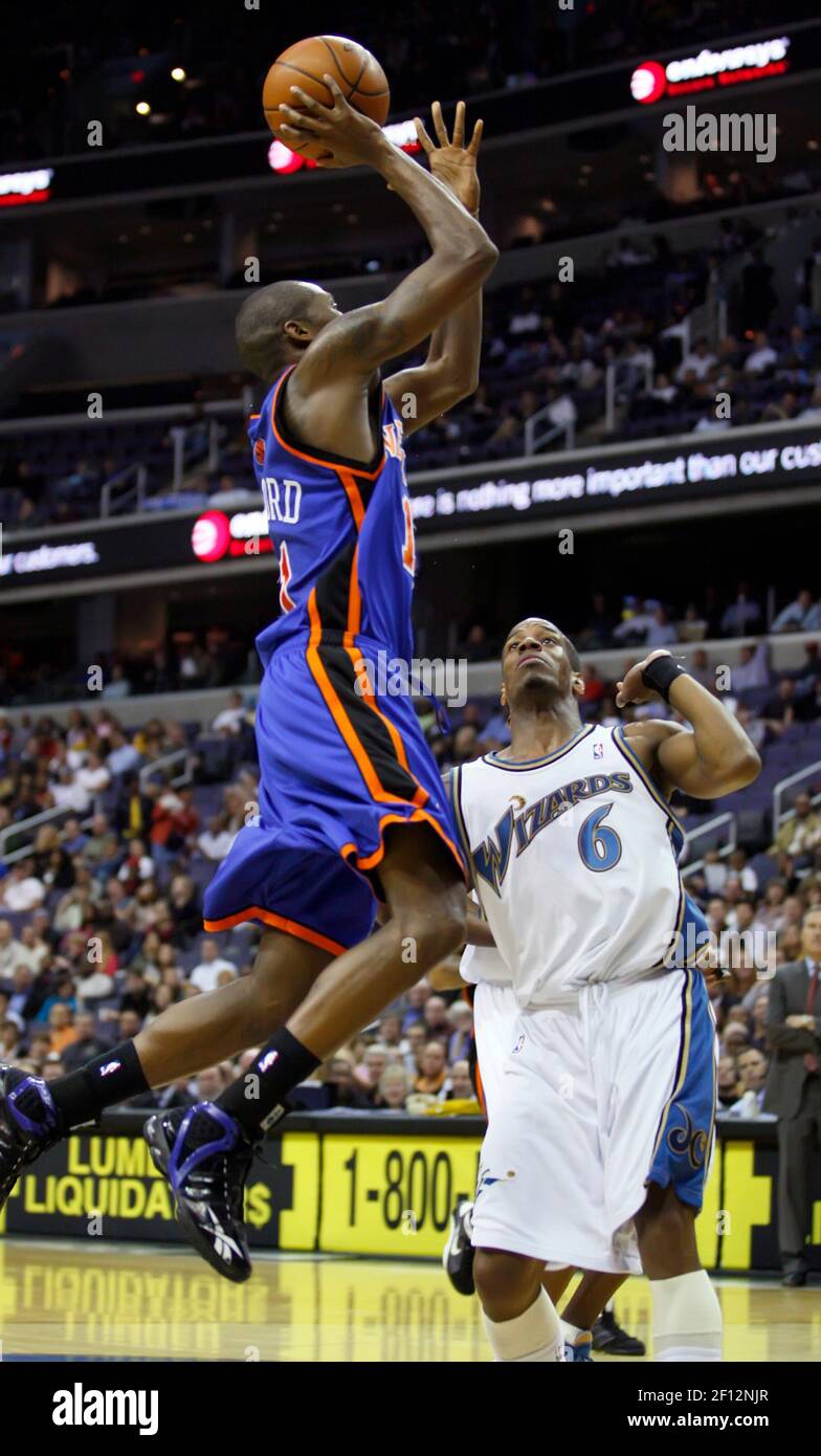 New York Knicks Jamal Crawford (11) shoots over Washington Wizards Antonio  Daniels (6) during their game played at the Verizon Center in Washington,  D.C., Friday night, November 7, 2008. (Photo by Harry