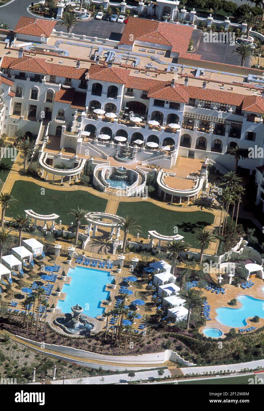 An aerial view of the St. Regis Monarch Beach Resort and Spa in Dana Point,  California, shows the swimming area and hotel complex. (Photo by Mark  Rightmire/Orange County Register/MCT/Sipa USA Stock Photo -