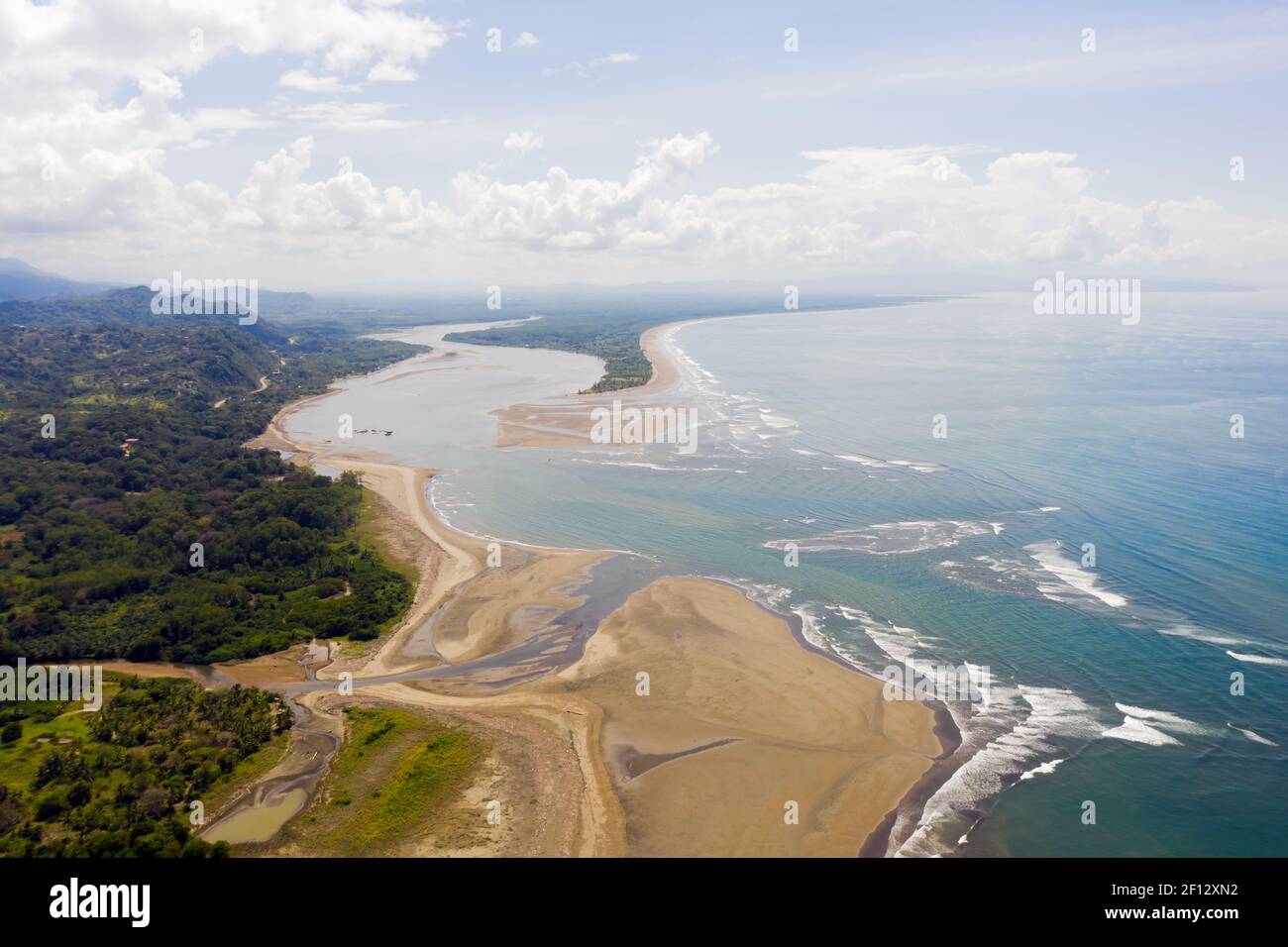 Landscape of beautiful exotic Tortuga beach and Terraba River in the southern Brunca region, Uvita, Costa Rica. Stock Photo