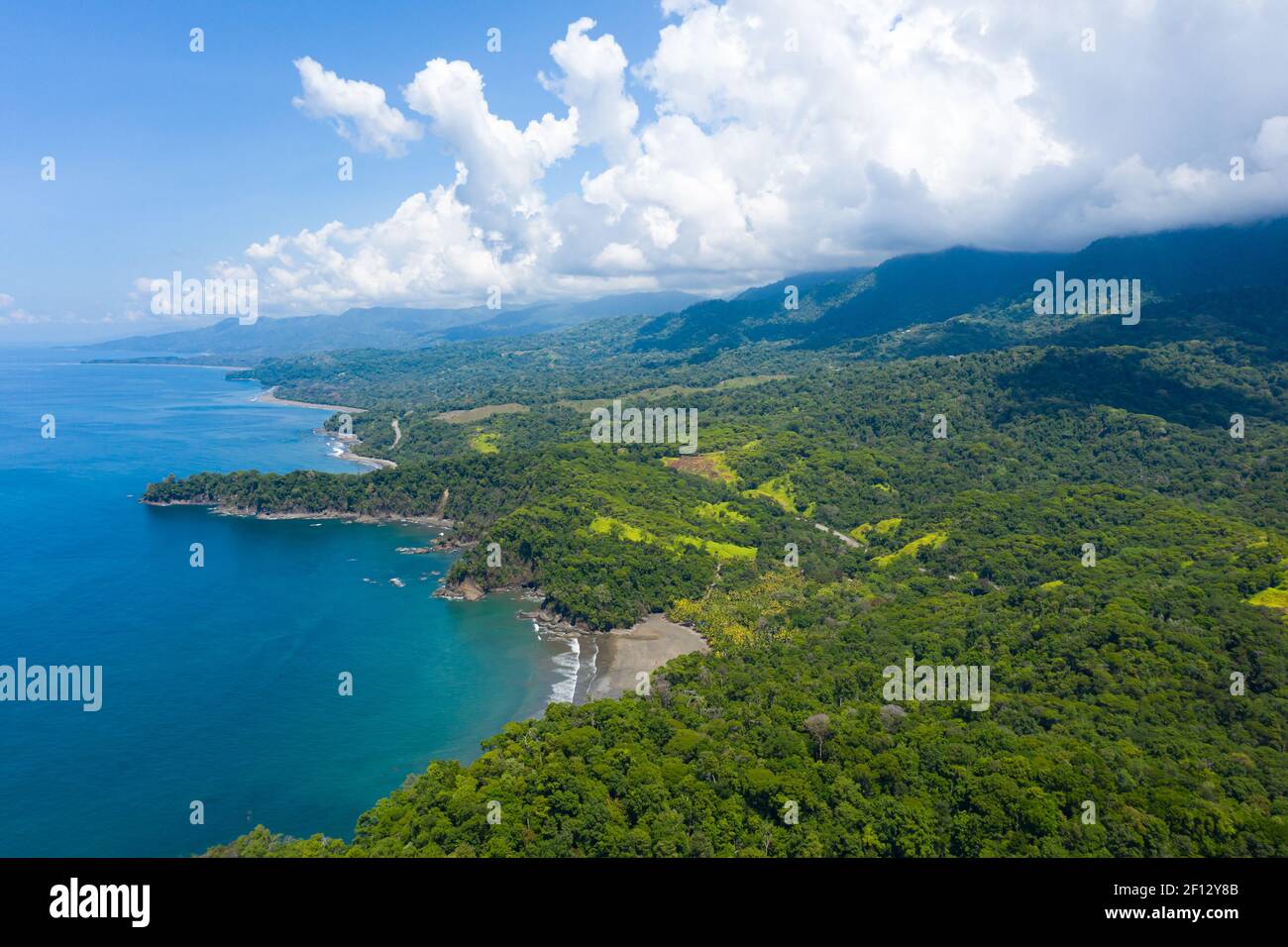 Landscape of a beautiful exotic Ventana beach located in the Costa Ballena, Uvita, South Pacific coast of Costa Rica. Stock Photo