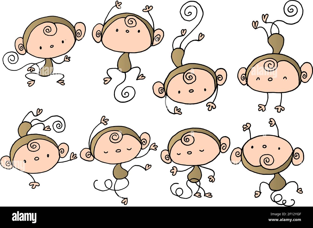 vector cartoon monkey action set background Stock Vector Image & Art ...