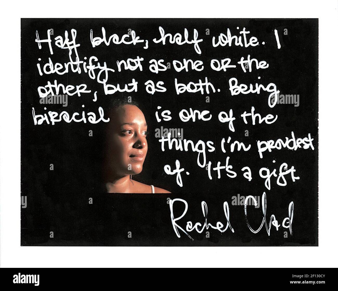 In this photo illustration, Rachel Clad identifies with her mixedrace