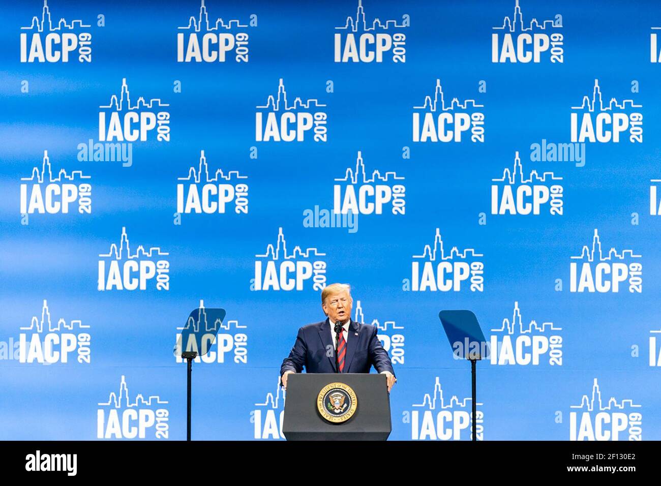 President Donald Trump delivers remarks at the International Association of Chiefs of Police Annual Conference and Exposition Monday Oct. 28 2019 at the McCormick Place Convention Center Chicago in Chicago. (Official White House Photo: Shealah Craighead) Stock Photo