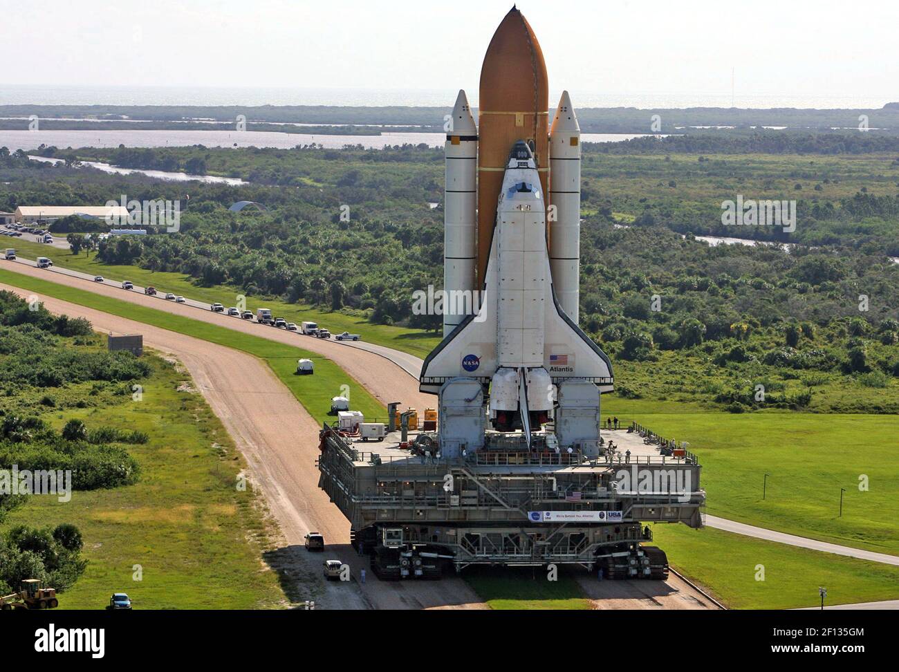 Space shuttle Atlantis (STS-125) rolls from the Vehicle Assembly ...