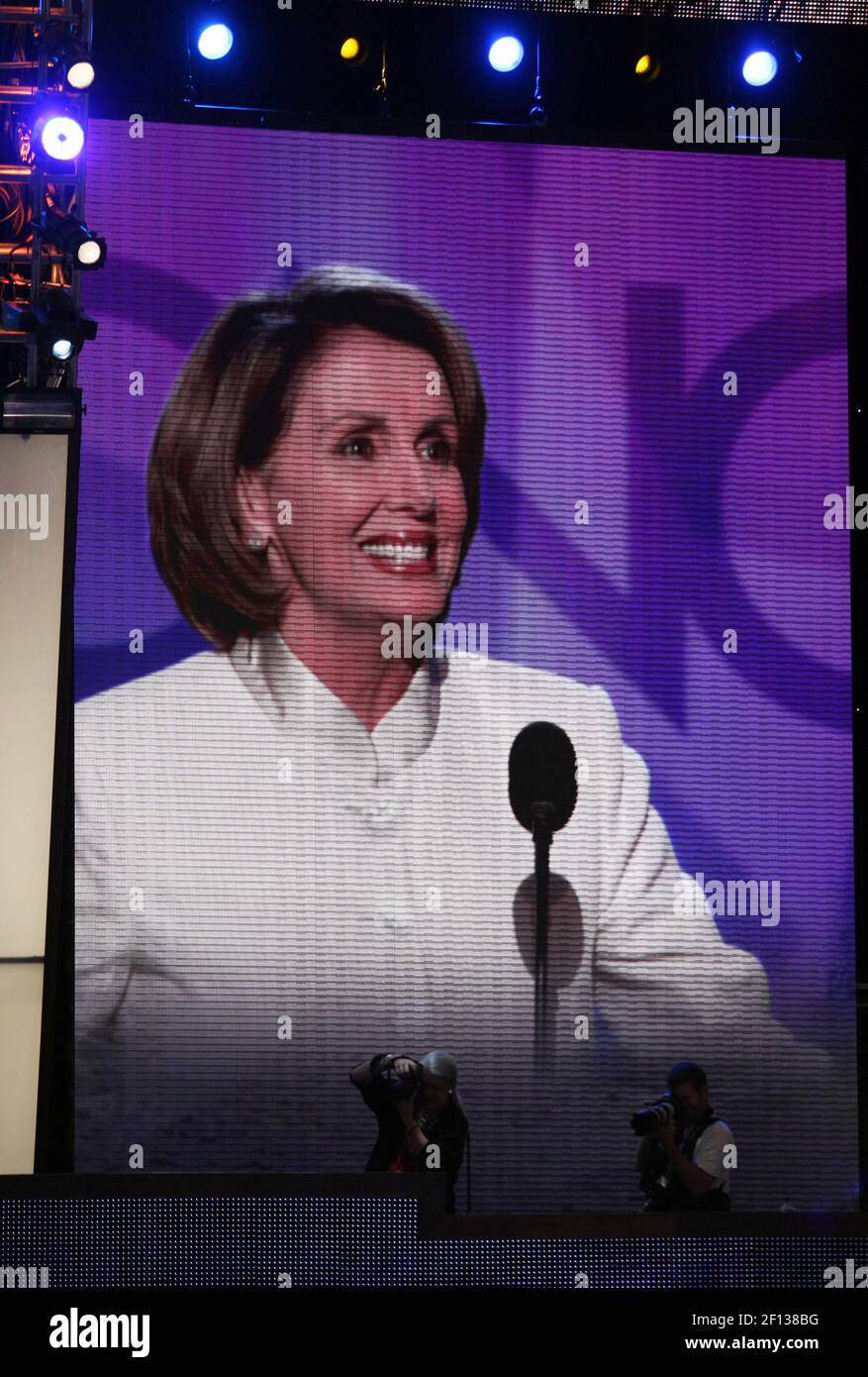 Speaker of the U.S. House of Representatives and Permanent Chair of the 2008 Democratic Convention Nancy Pelosi speaks at the party's national convention in Denver, Colorado, Monday, August 25, 2008. (Photo by Brian Baer/Sacramento Bee/MCT/Sipa USA) Stock Photo