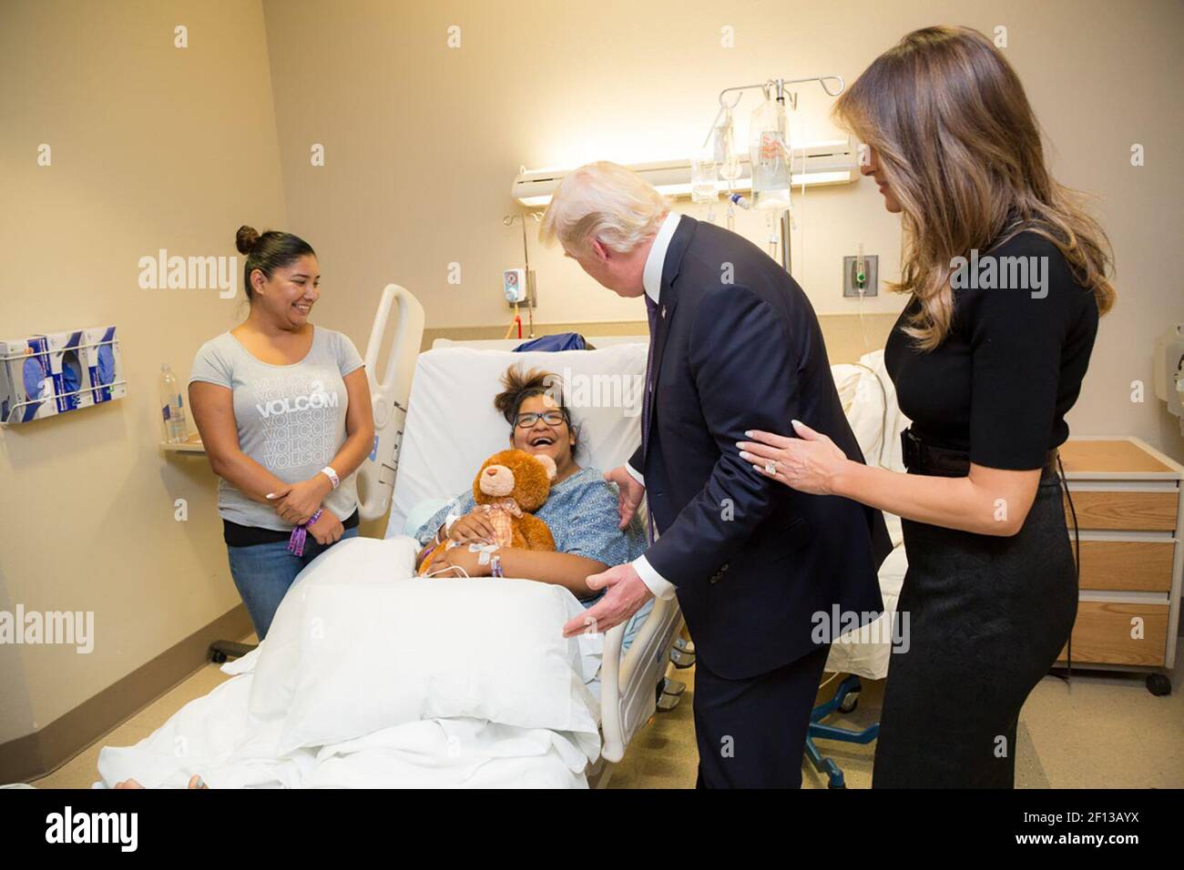 President Donald Trump and First Lady Melania Trump visit with a patient  Wednesday October 4 2017 at the University Medical Center of Southern  Nevada who was injured in the mass shooting Sunday