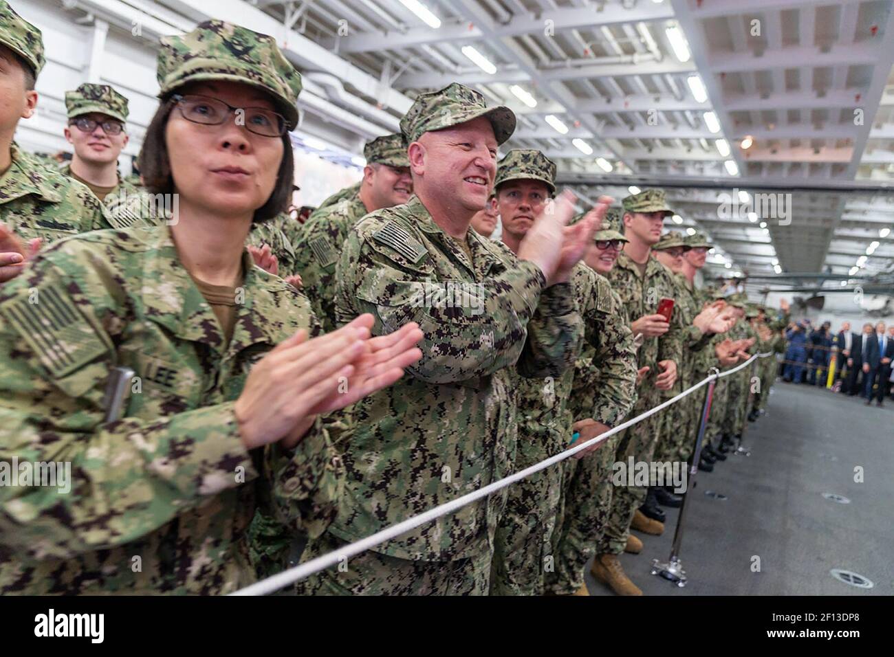 Members of the USS Wasp welcome President Donald Trump Tuesday May 28 2019 In Yokosuka Japan. Stock Photo