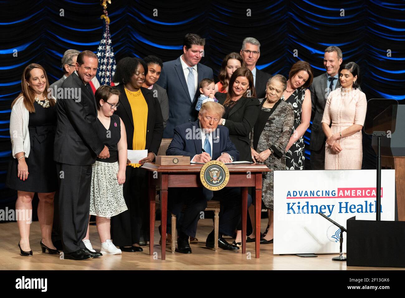 President Donald Trump signs an Executive Order on Advancing American Kidney Health Wednesday July 10 2019 at the Ronald Reagan Building and International Trade Center in Washington D.C. Stock Photo