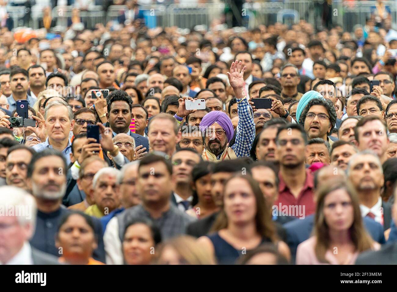 A crowd of more than 50000 people cheer President Donald Trump and Indiaâ€™s Prime Minister Narendra Modi on Sunday Sept. 22 2019 at a rally in honor of Prime Minister Modi at NRG Stadium in Houston Texas. Stock Photo