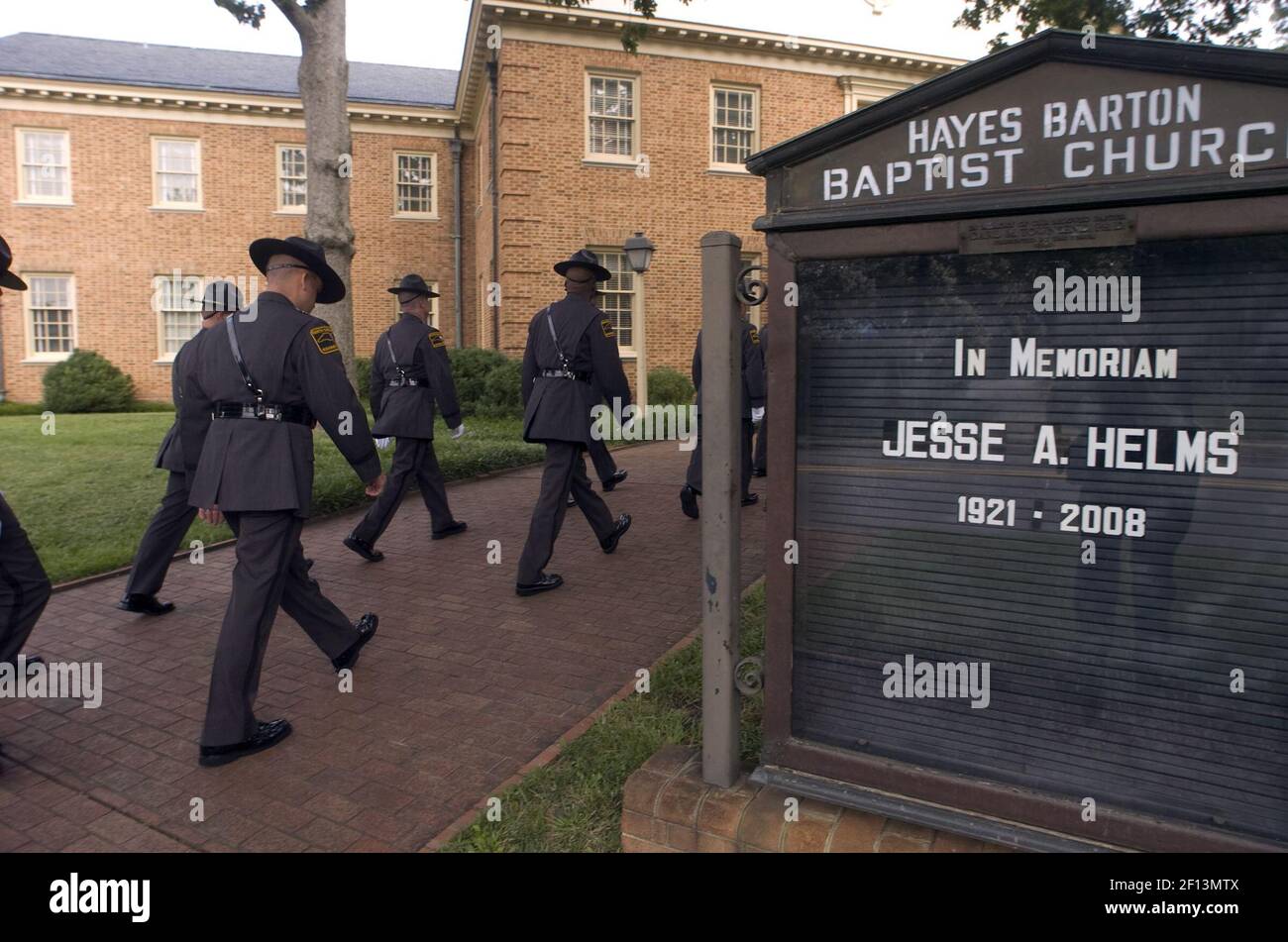 The North Carolina State Trooper honor guard enters Hayes Barton