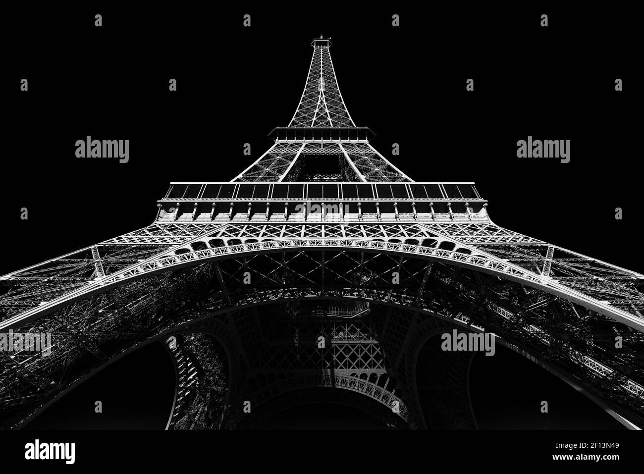 Eiffel Tower with sunny blue sky in Paris, France (black & white) Stock Photo