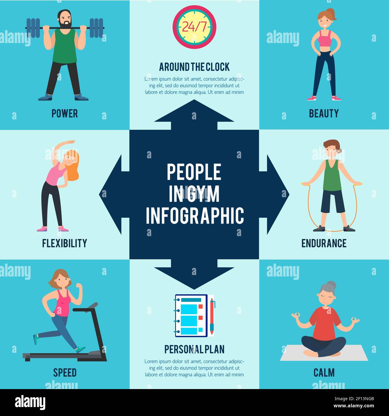 Active leisure infographic concept with athletic people doing exercises
