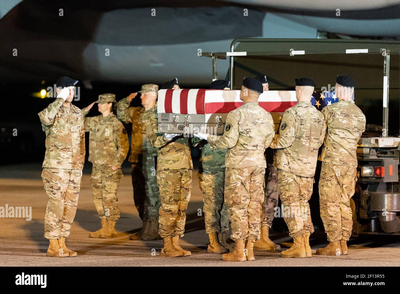 U.S. Army military honor guard members are seen during the dignified
