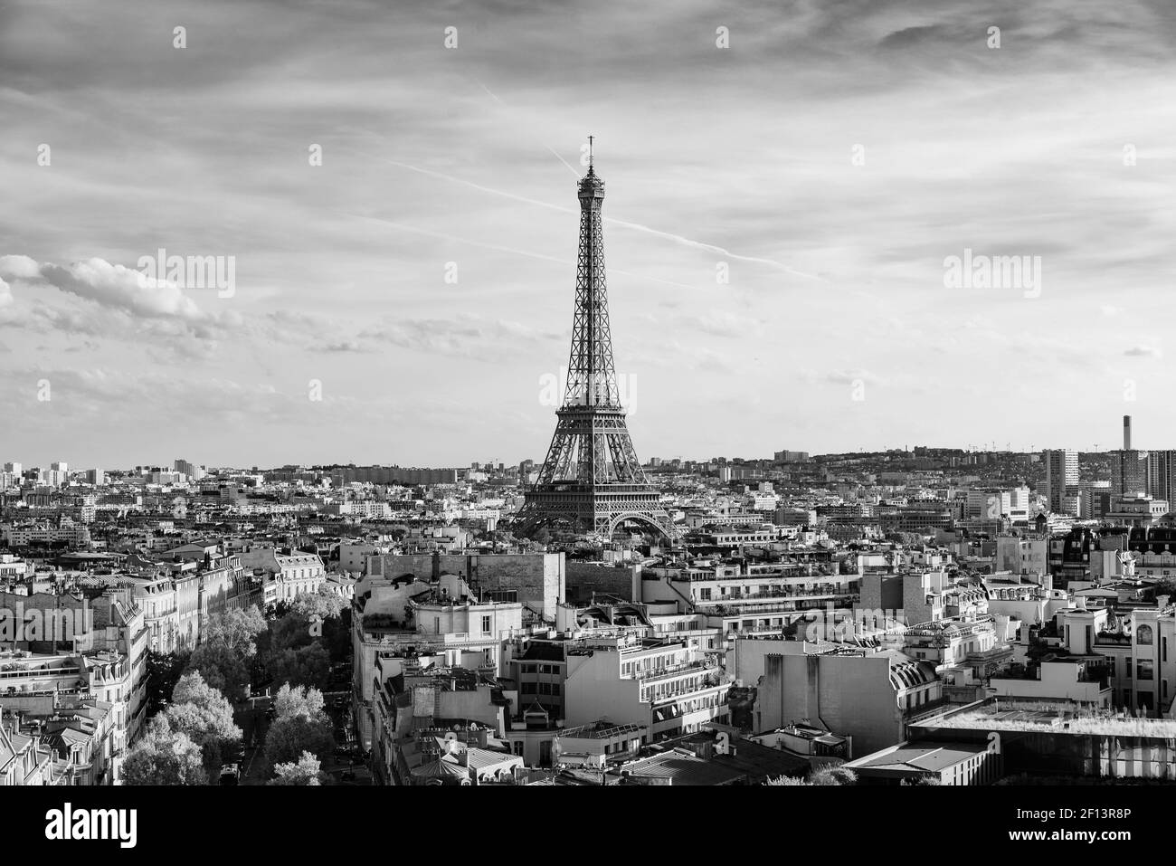 Eiffel Tower in Paris, France (black & white) Stock Photo