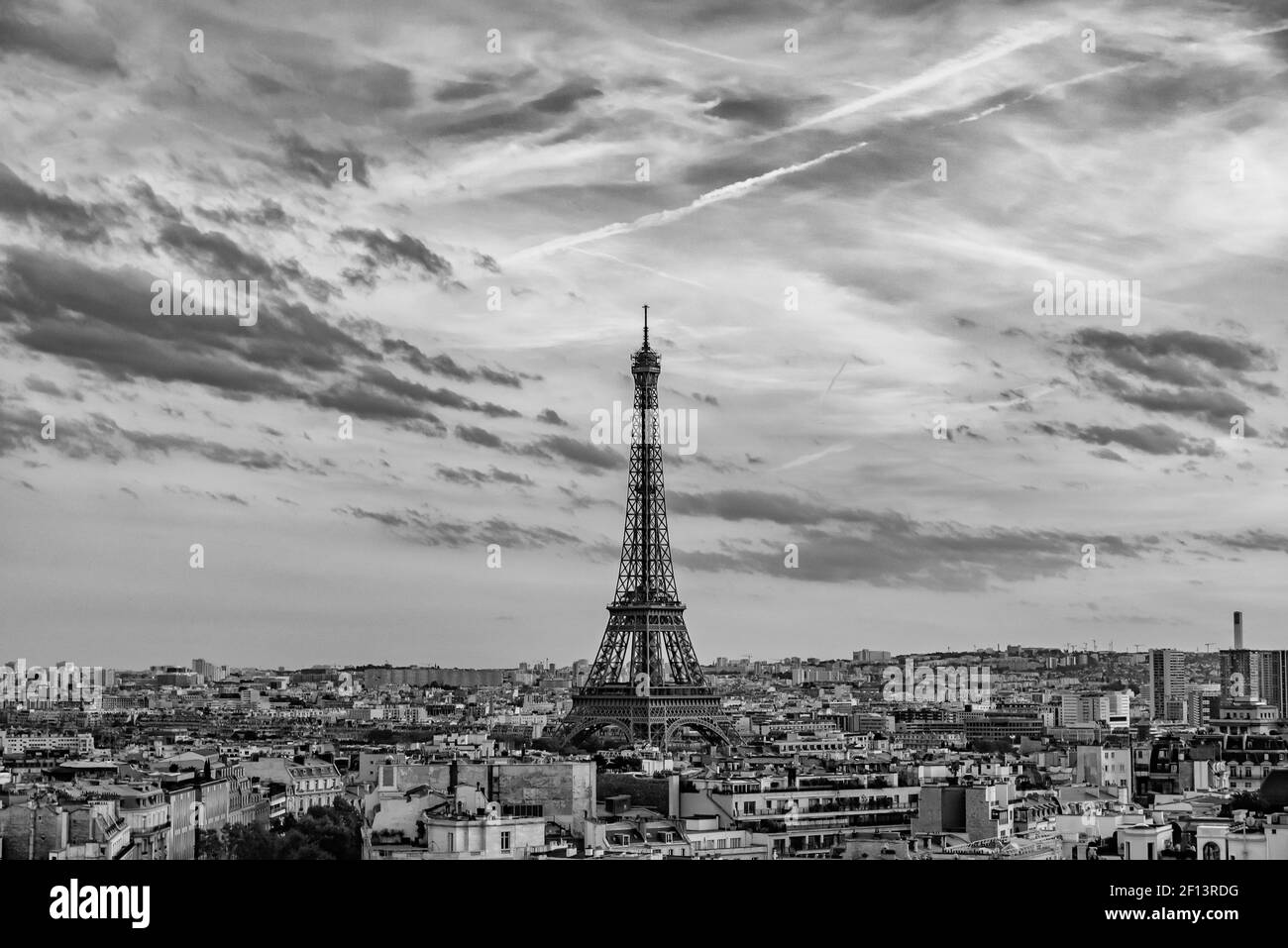 Eiffel Tower in Paris, France (black & white) Stock Photo