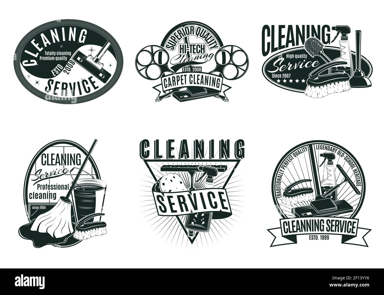 Vintage professional cleaning service labels set with inscriptions