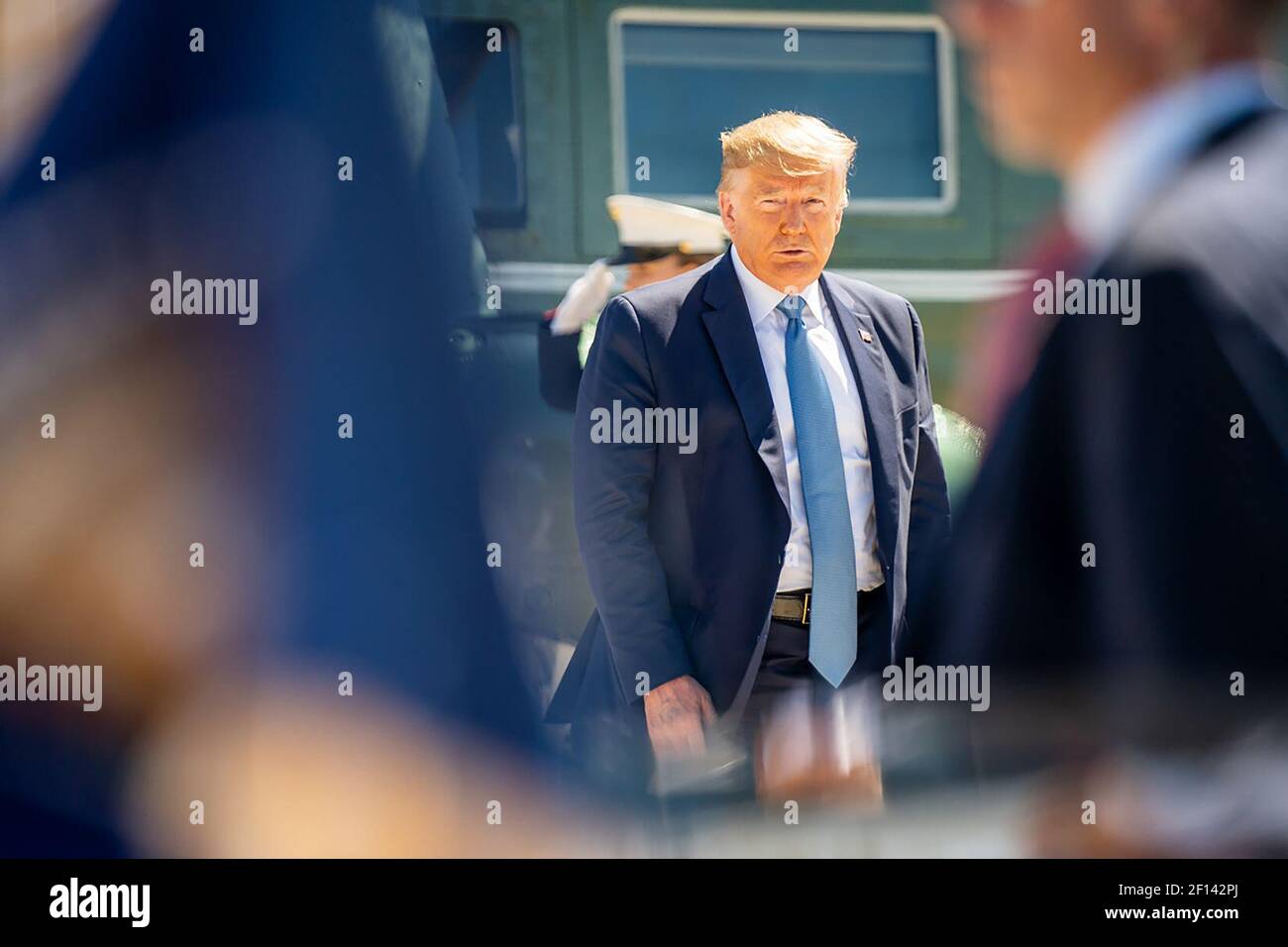 President Donald Trump disembarks Marine One at San Diego International AP Landing Zone Wednesday Sept. 18 2019 and is greeted by guests and supporters. Stock Photo
