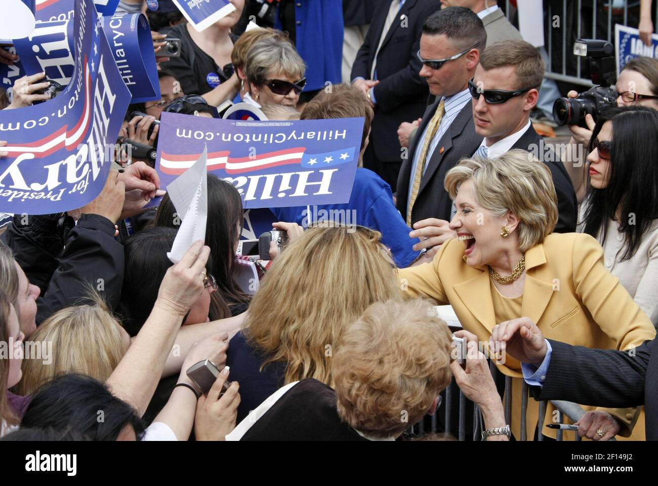 Democratic presidential candidate Sen. Hillary Clinton greets the crowd ...