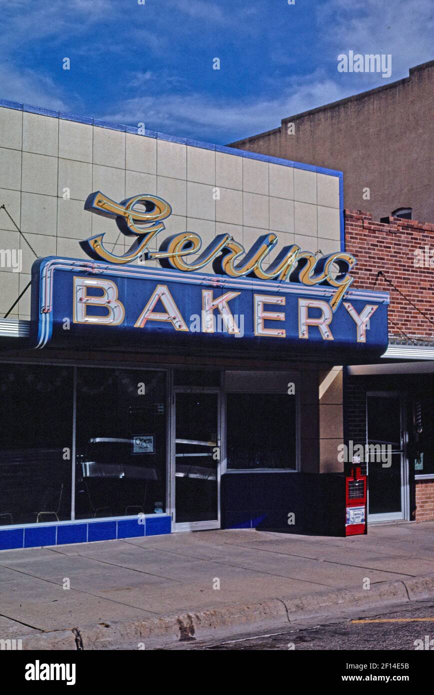 Gering Bakery vertical view 10th Street Gering Nebraska ca. 1993 Stock Photo