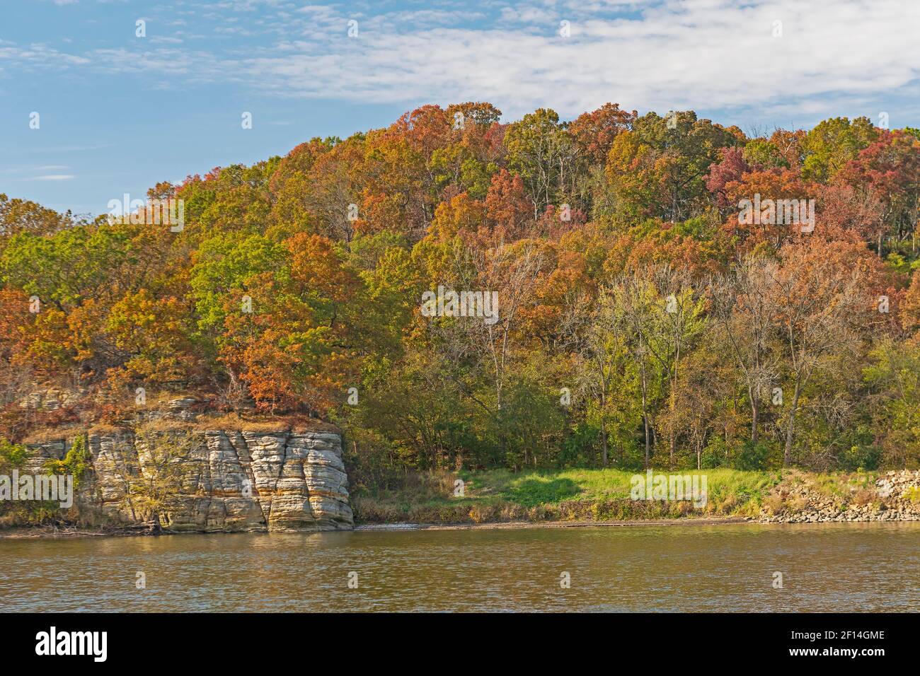 Fall Colors Along the Rock River in the Lowden Miller State Forest in Illinois Stock Photo