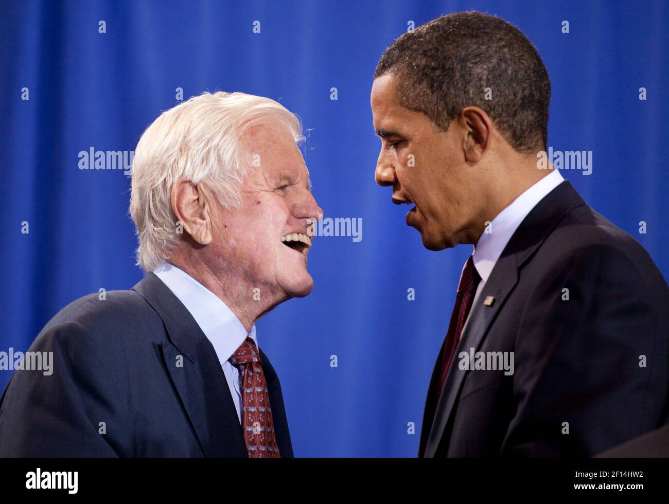 President Barack Obama and Senator Ted Kennedy participate in a national service event at The SEED School of Washington, D.C., where H.R. 1388, the Edward M. Kennedy Serve America Act was signed April 21, 2009 Stock Photo