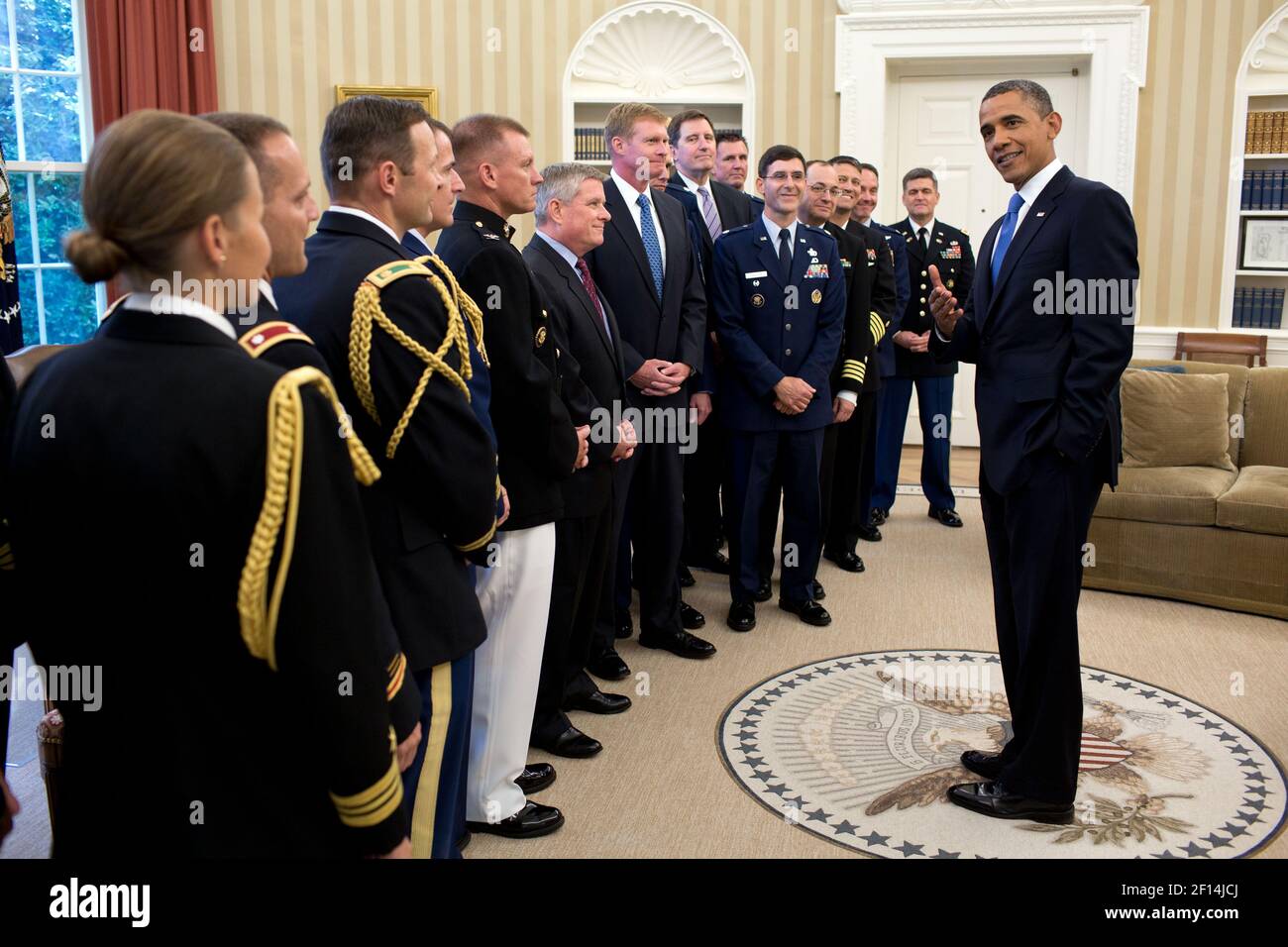 President Barack Obama Meets With White House Military Office Commanders Directors And Military