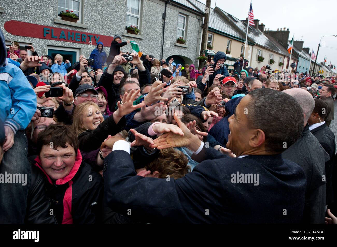 President Barack Obama greets people on Main Street in Moneygall Ireland May 23 2011. Stock Photo